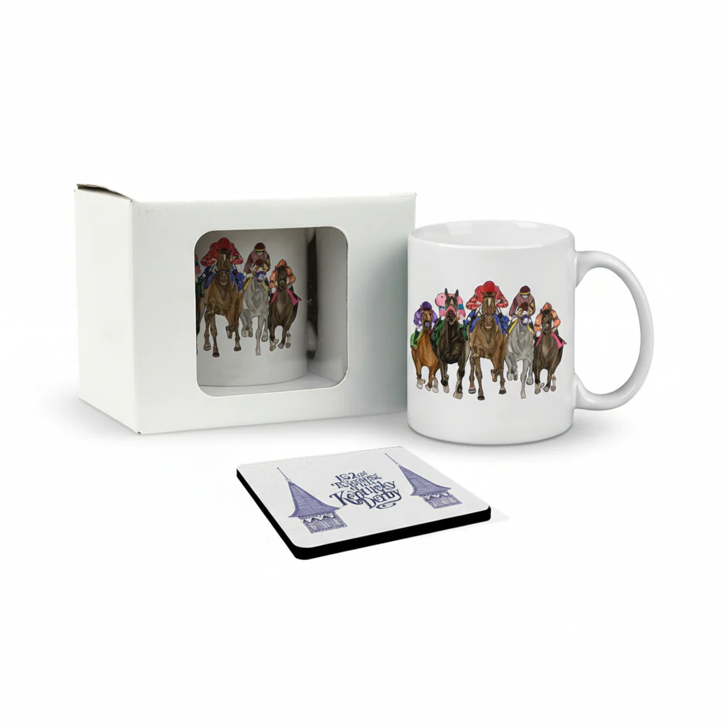 Art of the Derby Running Horses Coffee Mug and Coaster Gift Set | 152nd Kentucky Derby Commemorative