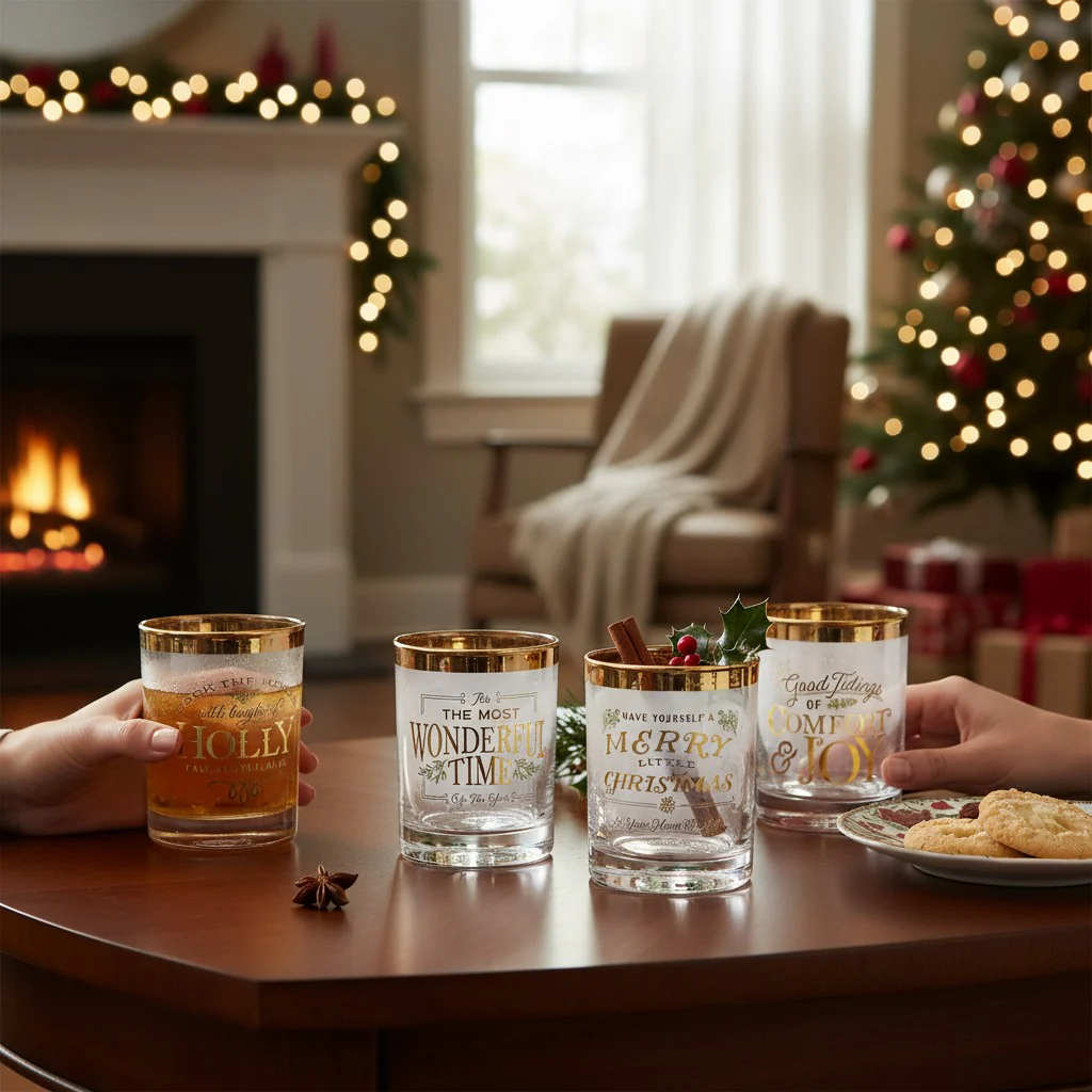 Christmas Gold Rim Glass – 4 Festive Designs - Image 2