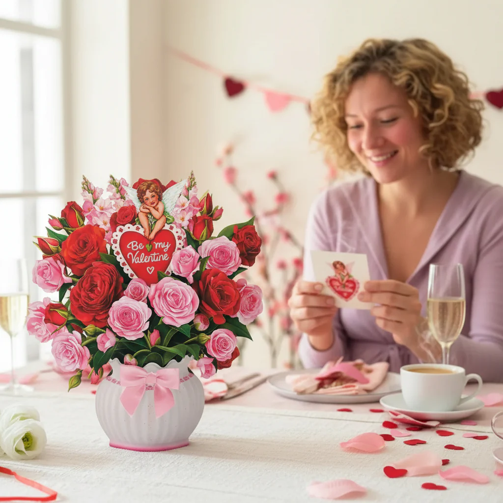 Cupid’s Valentine Pop-Up Card | Paper Flower Bouquet - Image 2