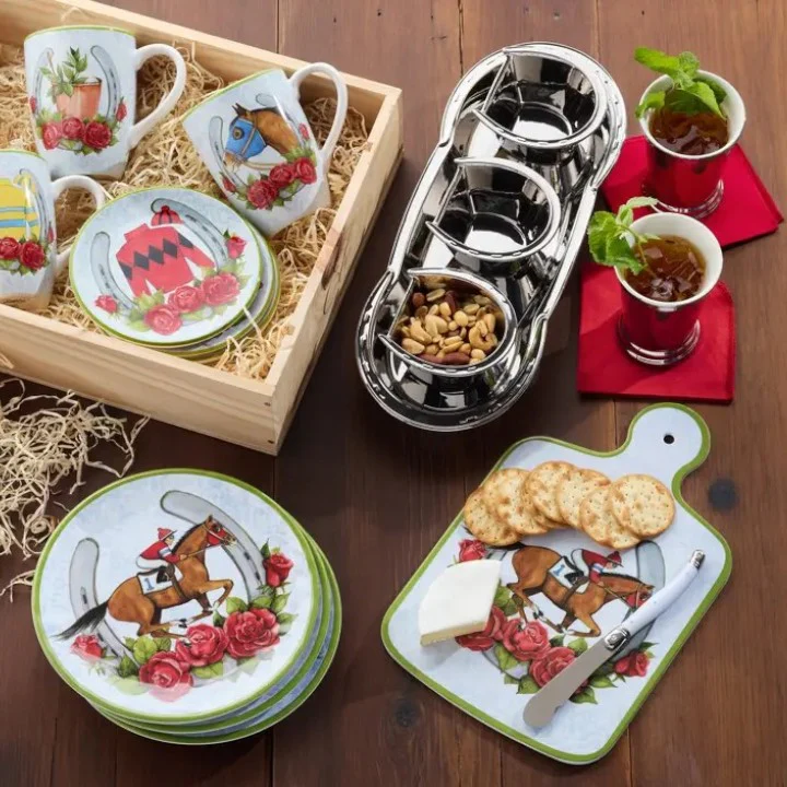 Day at the Races Cheese Board with Knife | Melamine Equestrian Serving Platter - Image 2