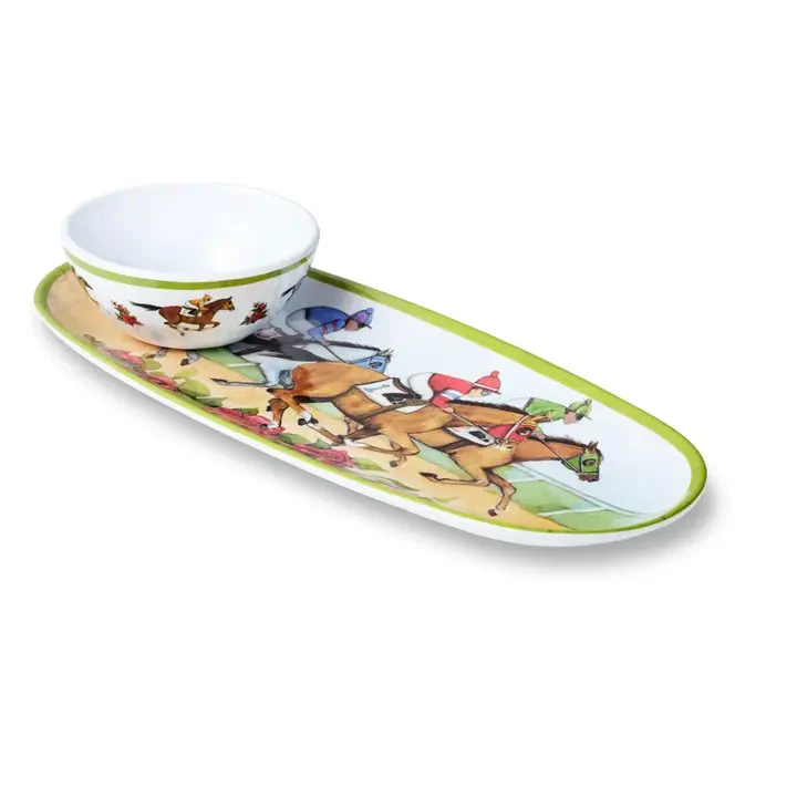 Day at the Races Oval Tray with Dip Bowl | Equestrian Chip and Dip Server