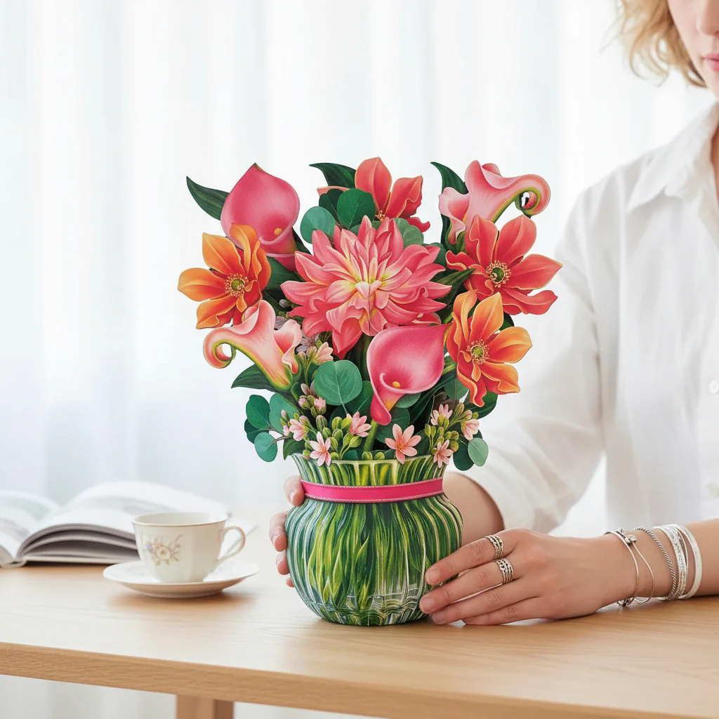 Dear Dahlia Paper Flower Bouquet | Pink Pop-Up Greeting Card (12") - Image 4