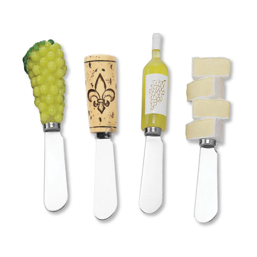 Decorative Cheese Spreaders, Set of 4 - Fleur-de-Lis & Wine Themes - Image 3