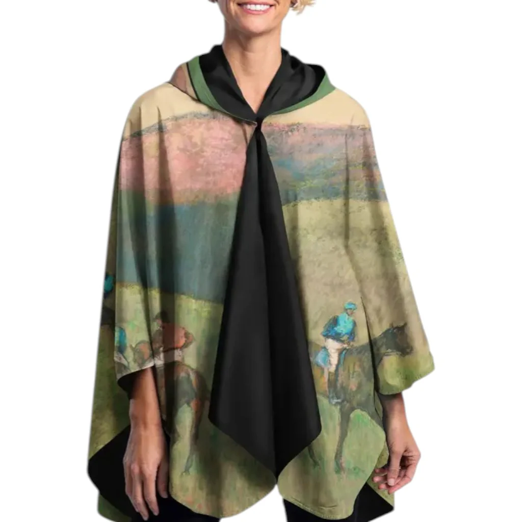 Degas "Racehorses in a Landscape" Reversible Rain Cape | Fine Art Poncho & Travel Wrap - Image 3