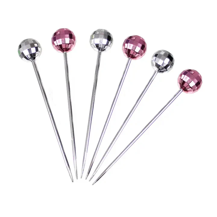 Disco Ball Cocktail Picks – Set of 6 (Pink & Silver)