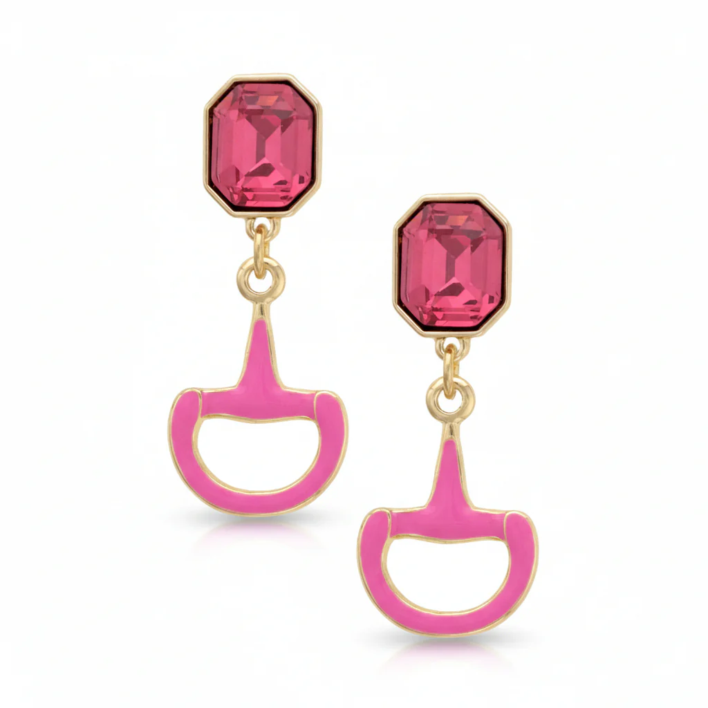 Eclipse Rhinestone Enamel Horsebit Earrings | Equestrian Sparkle - Image 6