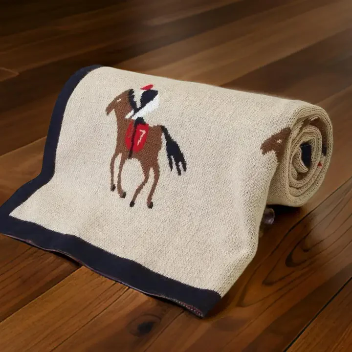 Equestrian Horse Racing Jockey Cotton Baby Blanket - Image 3