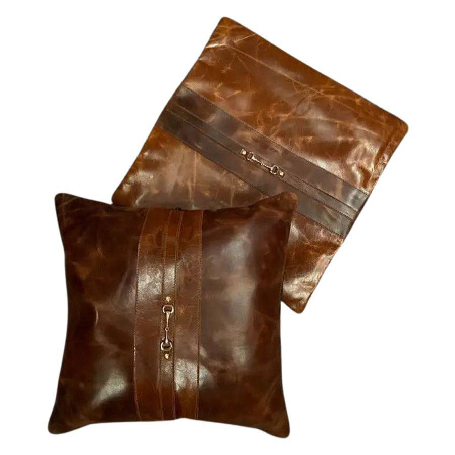 Equestrian Snaffle Bit Leather Pillow - Image 2