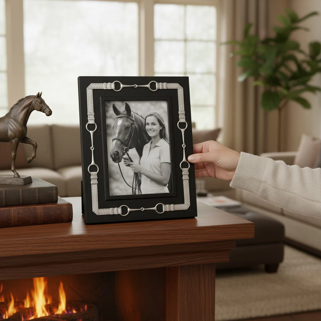 Equestrian Snaffle Bit Photo Frame 5x7 | Luxury Pewter & Wood Decor - Image 2