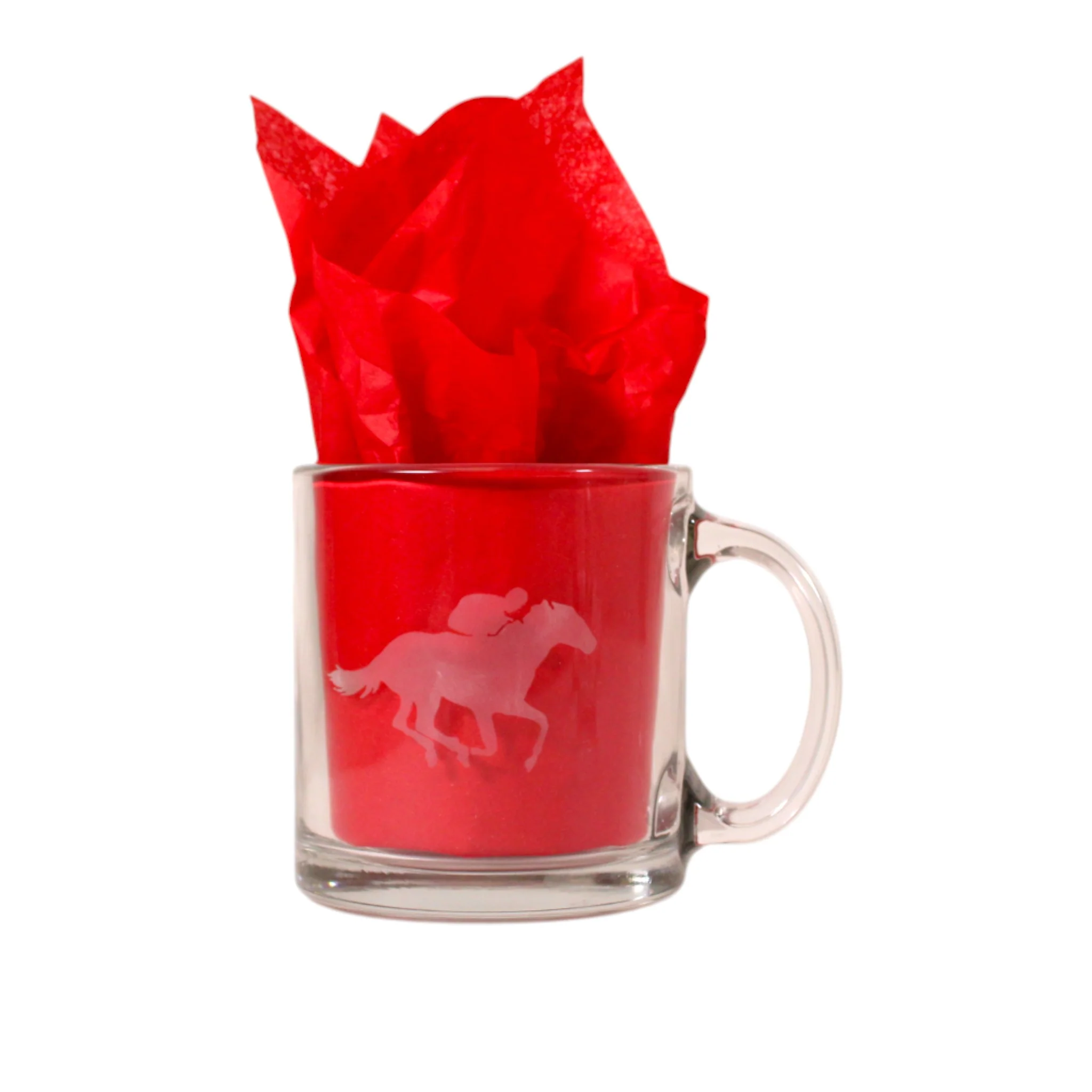 Etched Glass Mug – Kentucky, Indiana, Fleur de Lis, Thoroughbred & Jockey Designs - Image 3