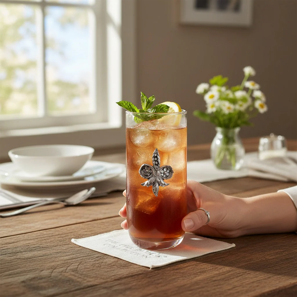 Fleur De Lis Iced Tea Glass | Luxury Pewter & Glass Barware - Image 2