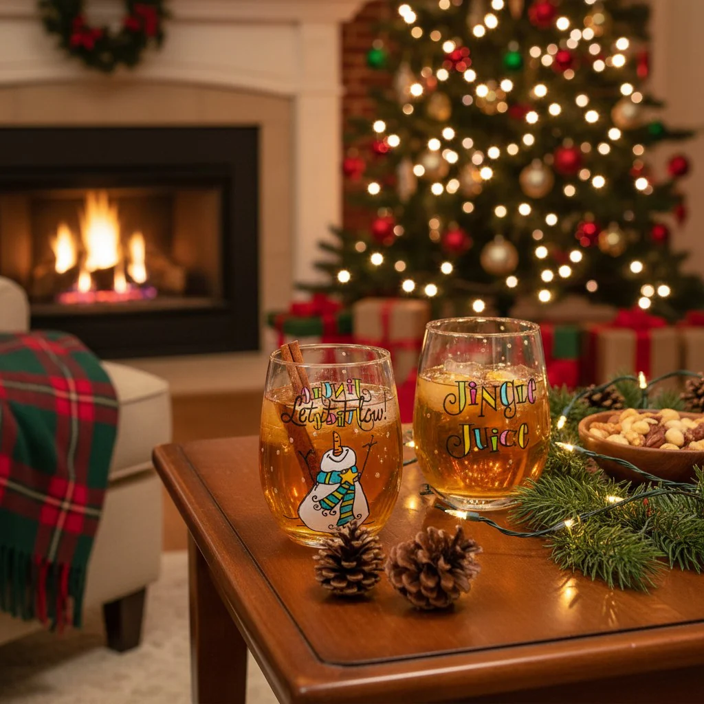 Hand-Painted Holiday Wine Glasses by Gail Corso – Snowman Jingle Juice - Image 2