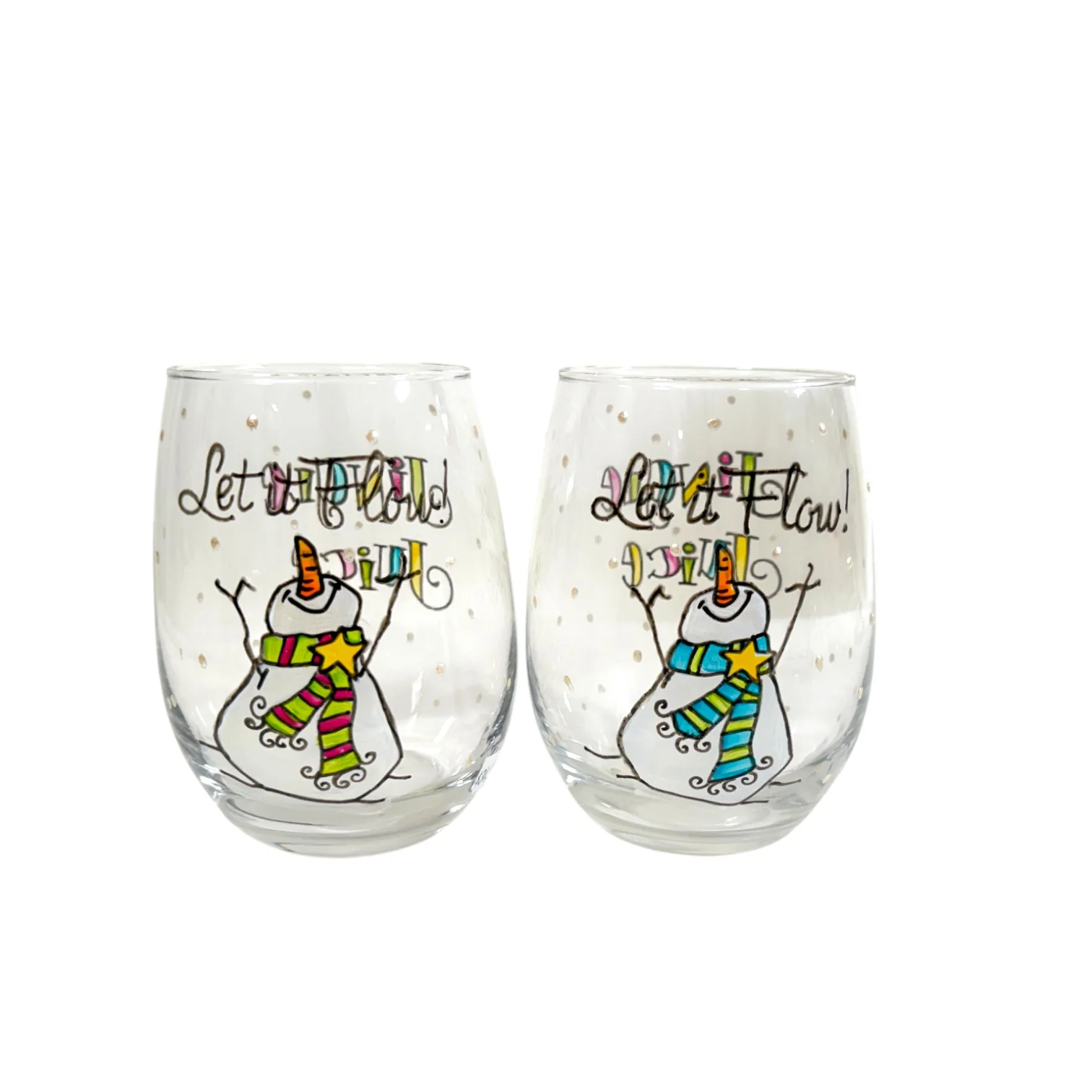 Hand-Painted Holiday Wine Glasses by Gail Corso – Snowman Jingle Juice - Image 3