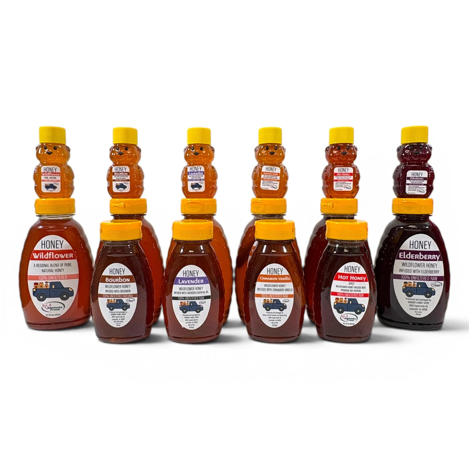 Henson's Honey Depot Raw Honey | Natural, Unfiltered Kentucky Honey in 6 Flavors: Wildflower, Bourbon, Hot Honey, Cinnamon Vanilla, Elderberry & Lavender