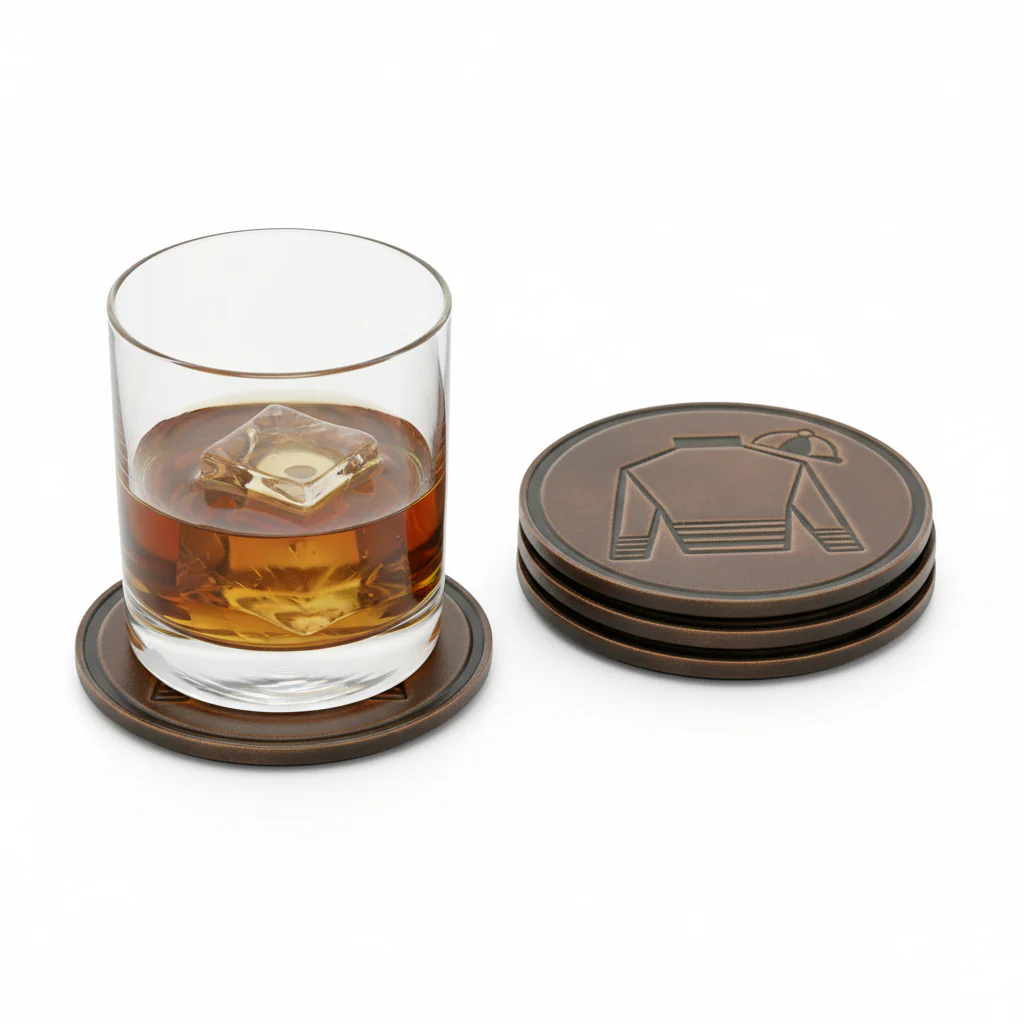 Jockey Silk Leather Coasters | Set of 4 | Handcrafted Horween Leather Drink Mats - Image 2