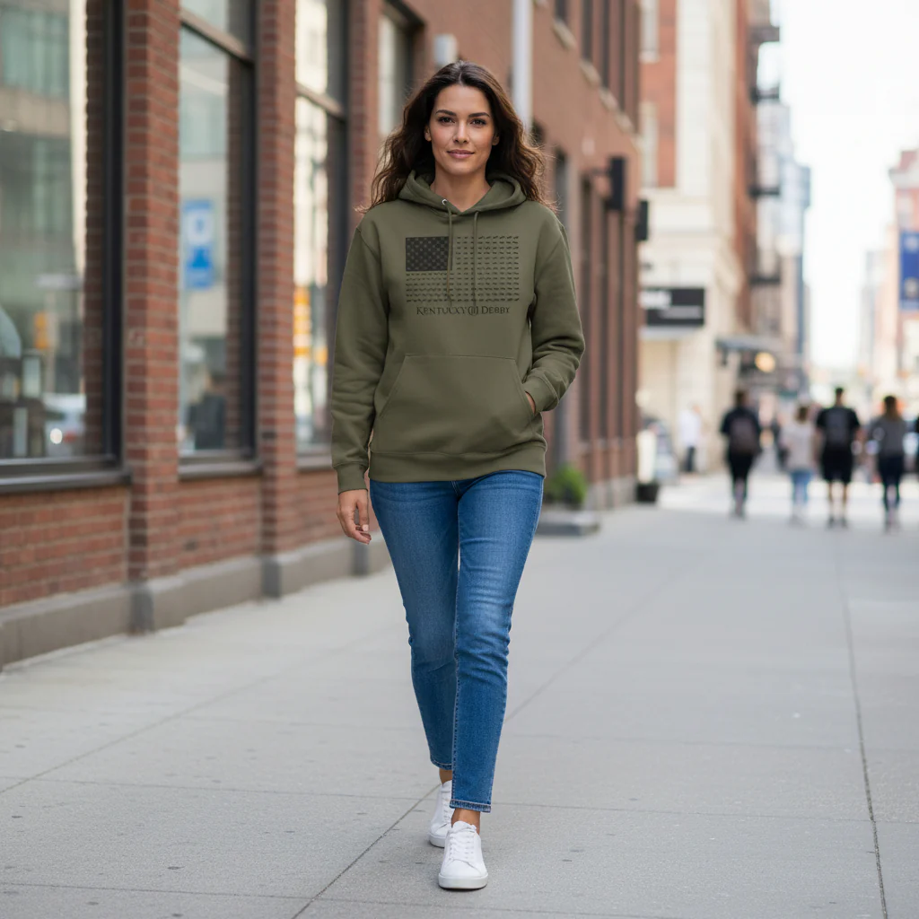 Kentucky Derby 152 "Derby Flag" Fleece Hoodie | Military Green - Image 2