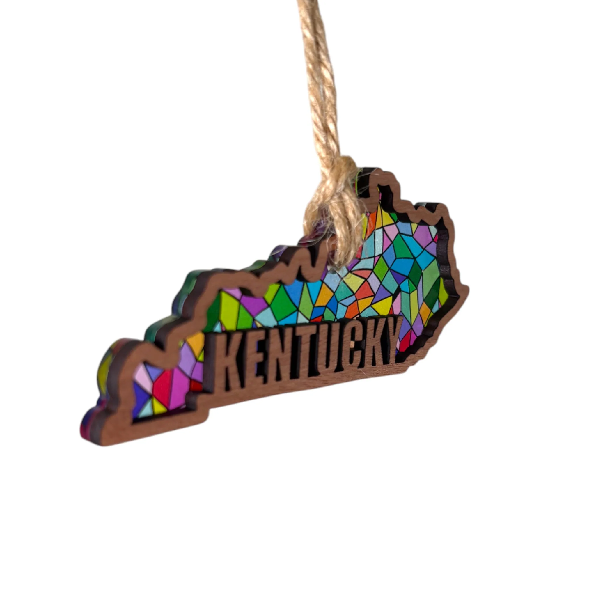 Kentucky Stained Glass Acrylic Ornament – Double Layer with Walnut Finish - Image 4