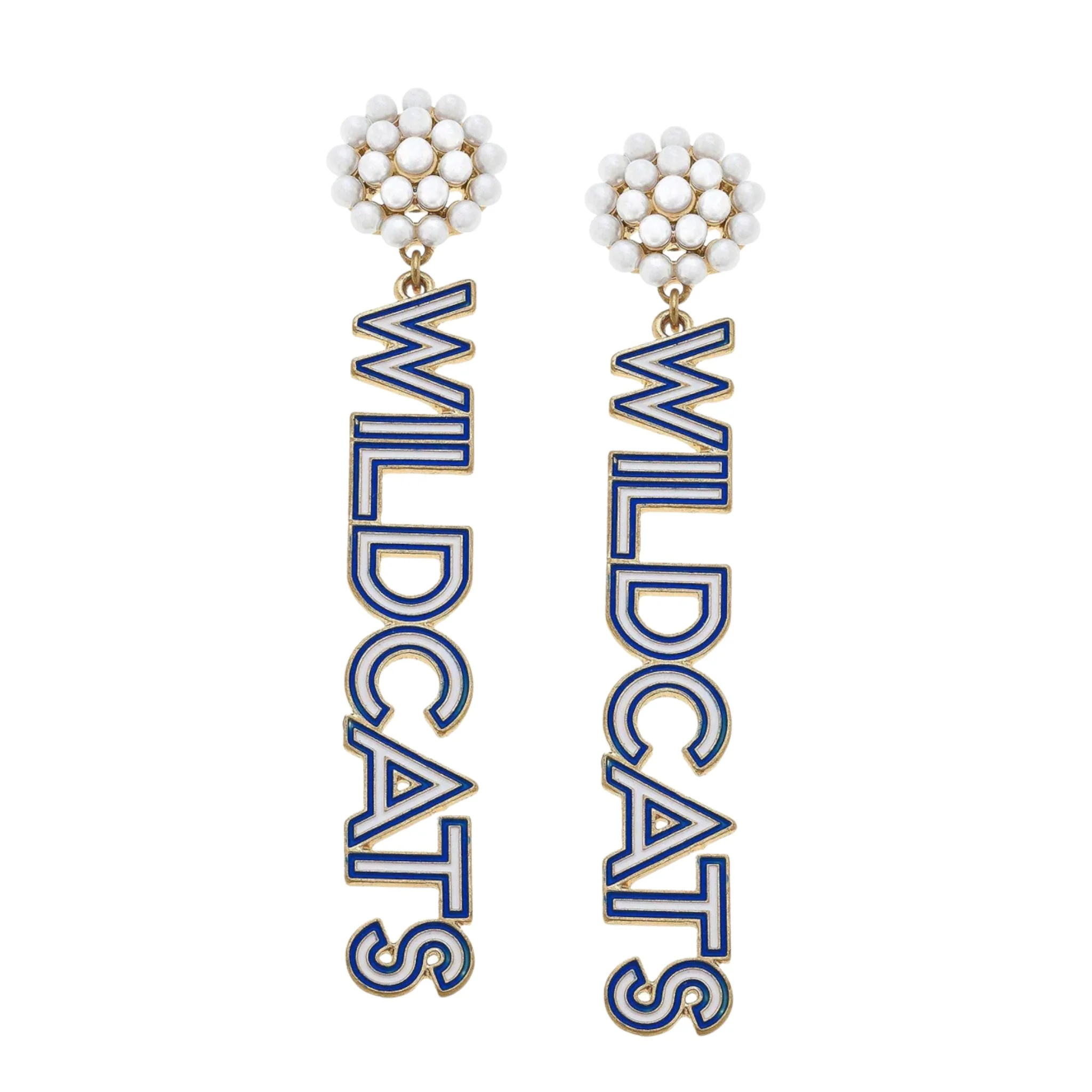 Kentucky Wildcats Pearl Cluster Outline Enamel Drop Earrings