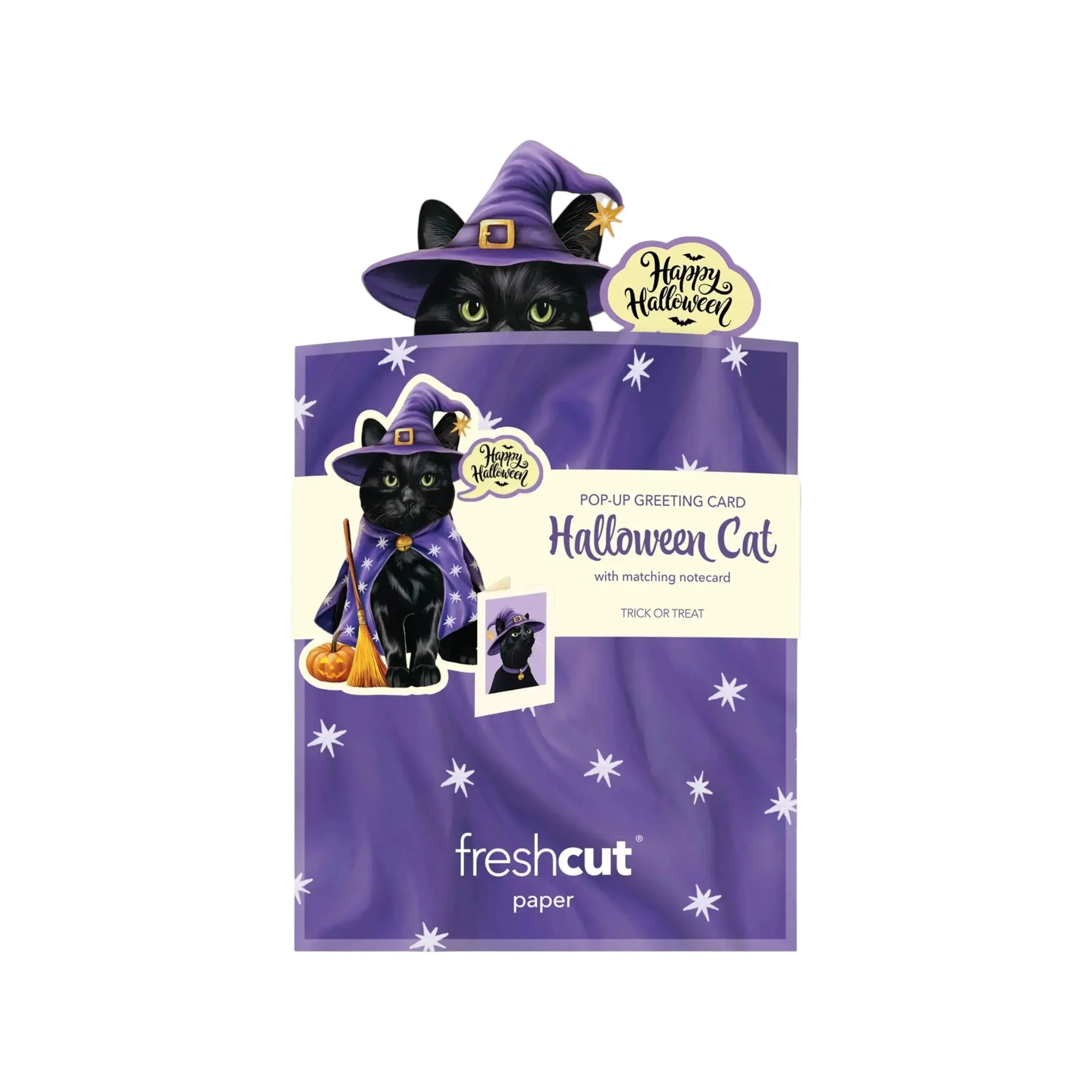 Mini Halloween Cat Pop-Up Card – 3D Witchy Cat with Pumpkin - Image 3