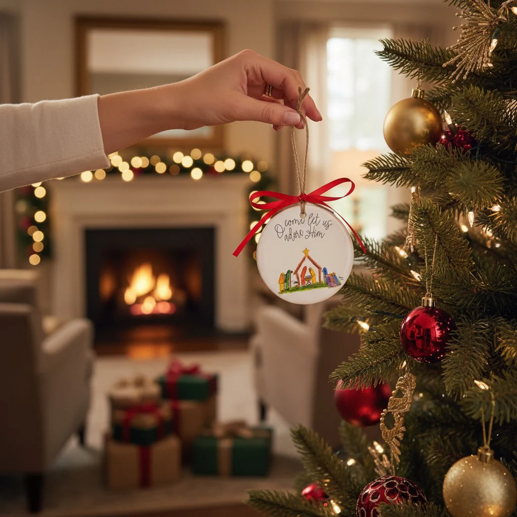 Nativity 'O Come Let Us Adore Him' Ornament - Image 2