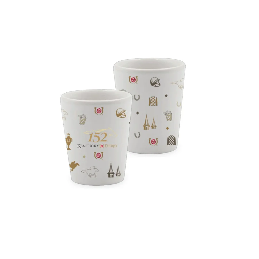 Official 152nd Kentucky Derby Ceramic Shot Glass | 1.75 oz Silks Pattern Collectible