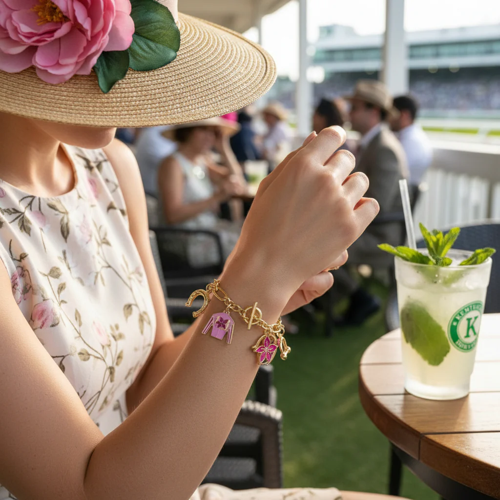 Official Kentucky Oaks Enamel Charms Bracelet | Pink & Gold - Image 2