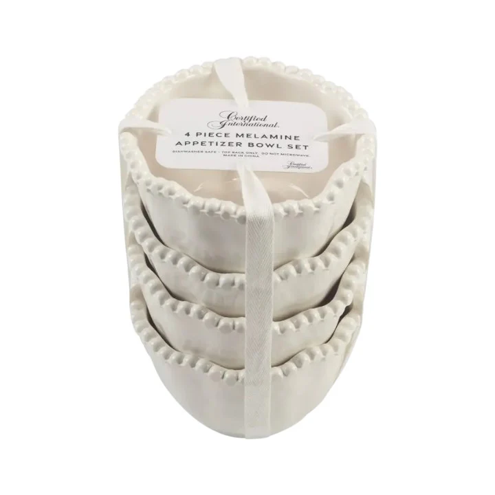 Perlette Cream Melamine Set of 4 Dipping Bowls – Gift Set (4.625in)