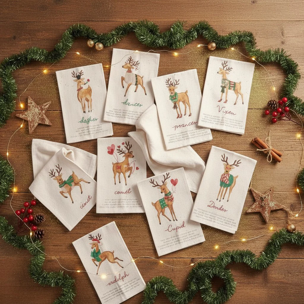 Reindeer Poem Tea Towels – 9 Festive Designs