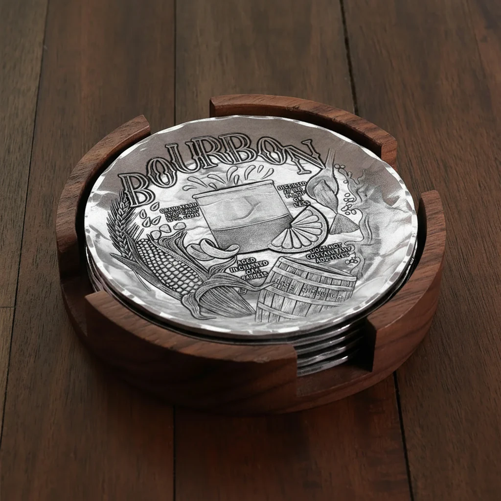 Round Walnut Coaster Caddy | Elegant Wooden Holder for 4 Coasters - Image 3
