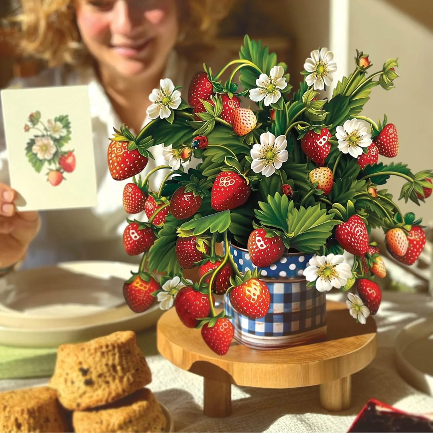 Strawberry Blossom Pop-Up Bouquet – 3D Paper Flowers Gift - Image 3
