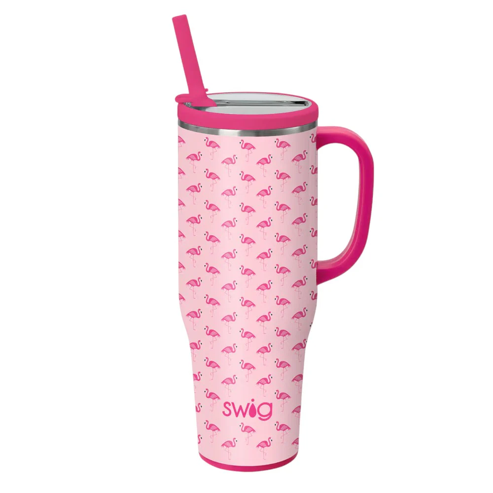 Swig Life Flamingos | Glitter Pink Insulated Travel Mug with Leakproof Flip + Sip Lid