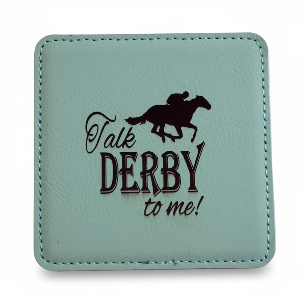 Talk Derby to Me Leather Coaster | Mint Green Equestrian Drink Mat