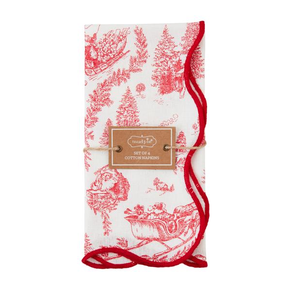 Toile Dinner Napkin Set – Red & White