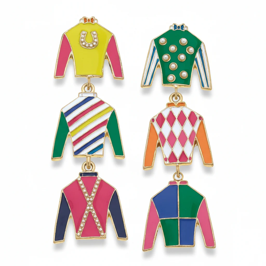 Triple Crown Jockey Silk Multi Earrings | Colorful Enamel Dangles