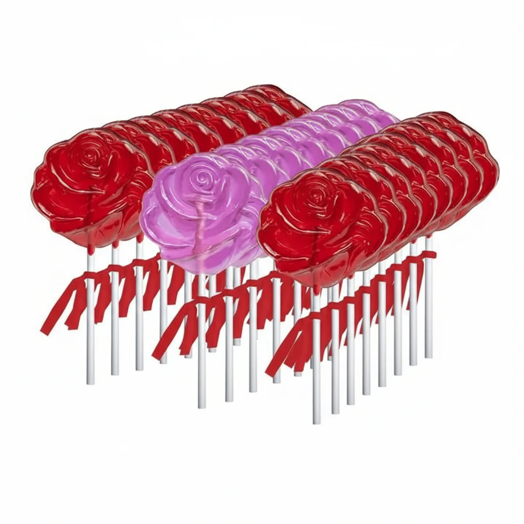 Valentine's Rose Lollipops | Red or Pink Rose Shaped Candy Favors - Image 5