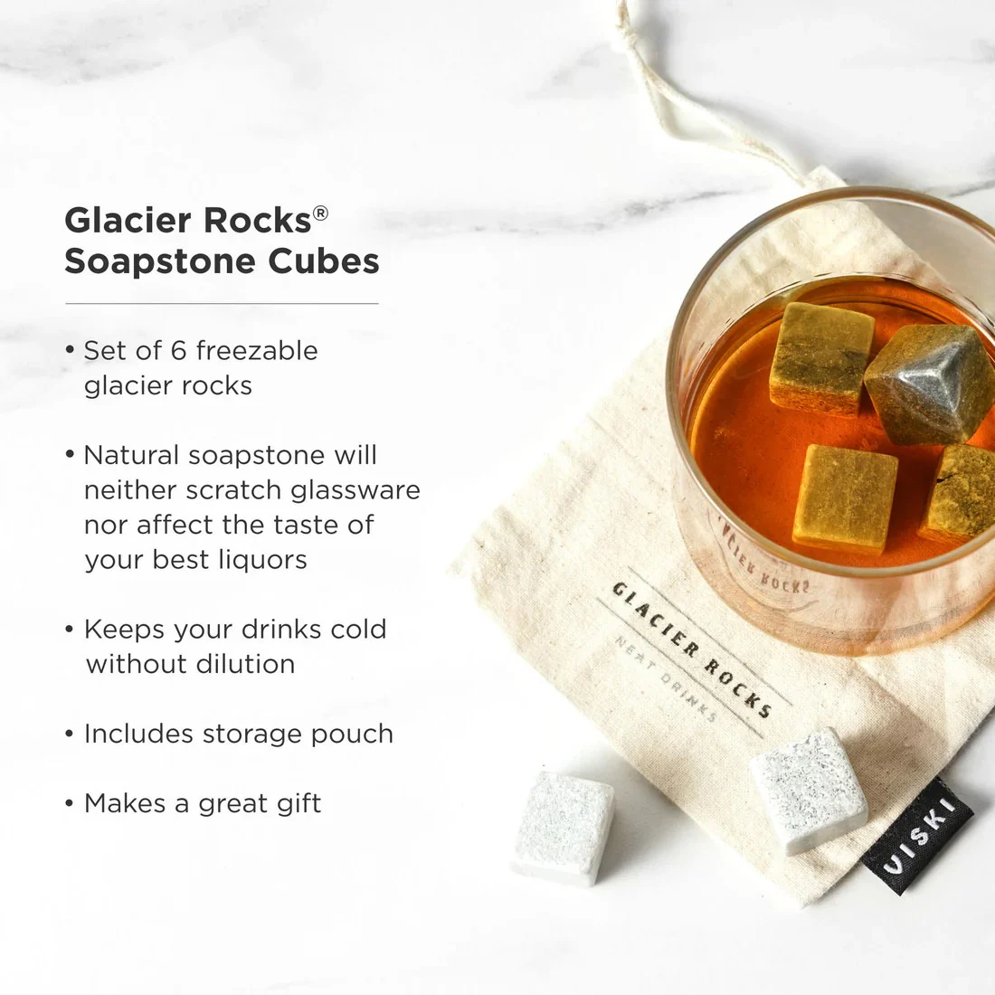 Viski Glacier Rocks Soapstone Cube Set of 6 - Image 3